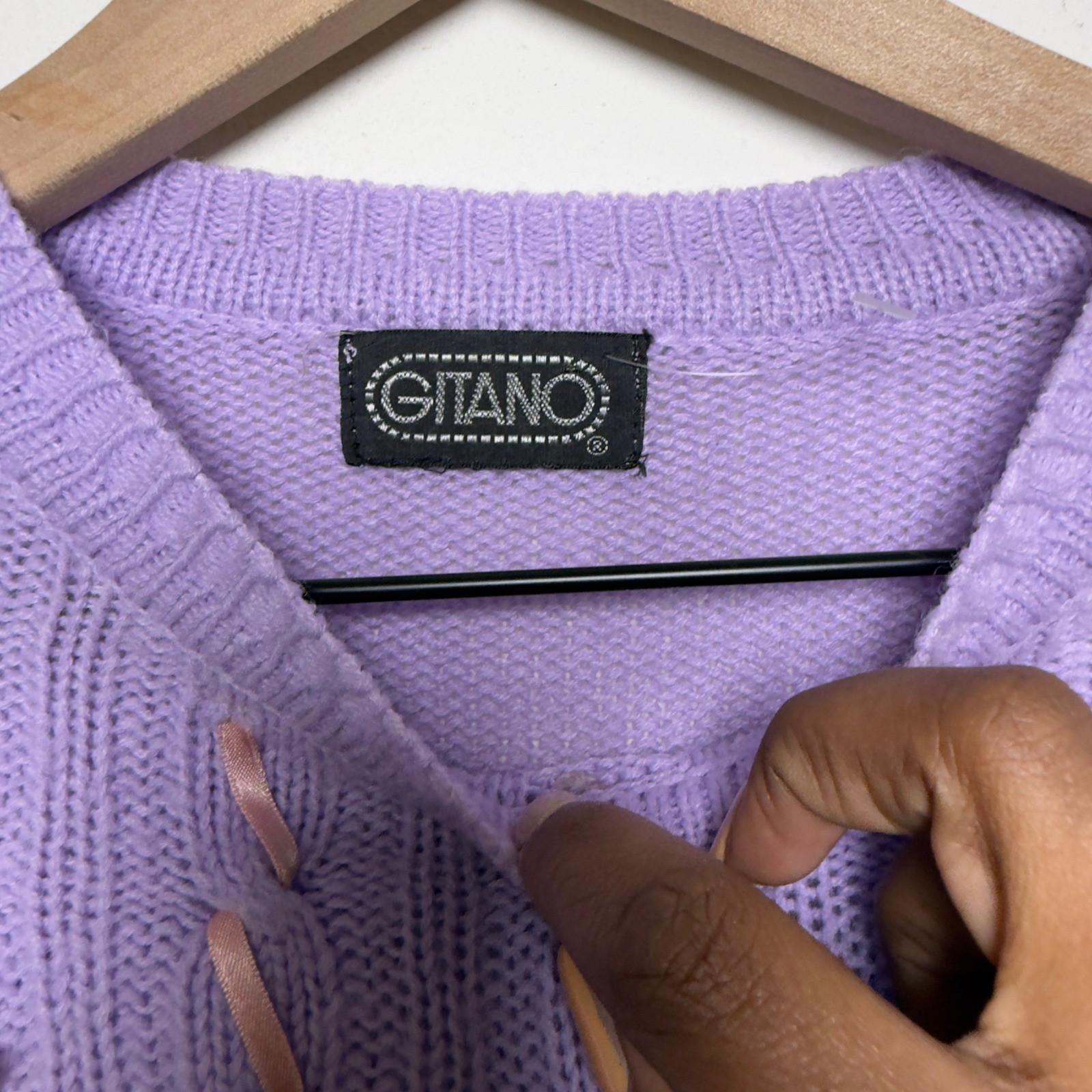 VTG 80s Gitano Women Preppy Coquette Sweater Purple Ribbon Bow Lavender XS