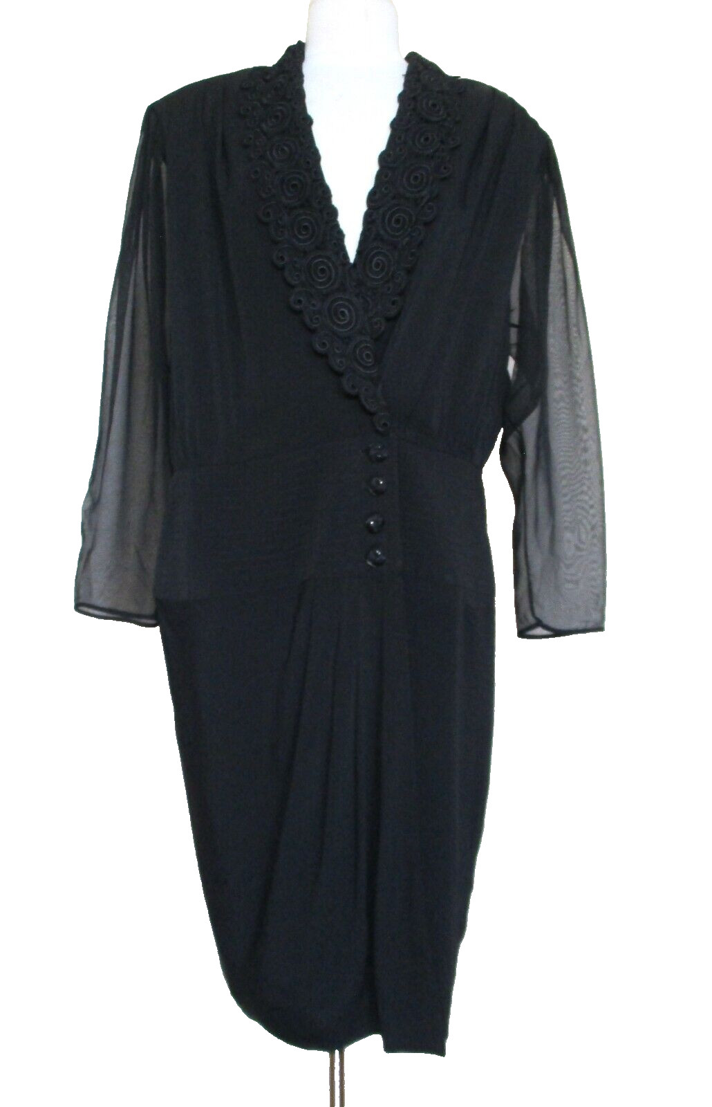 Vintage Barbara Barbara Woman Wrap Dress Sz 20 Women Black Embroidered Collar