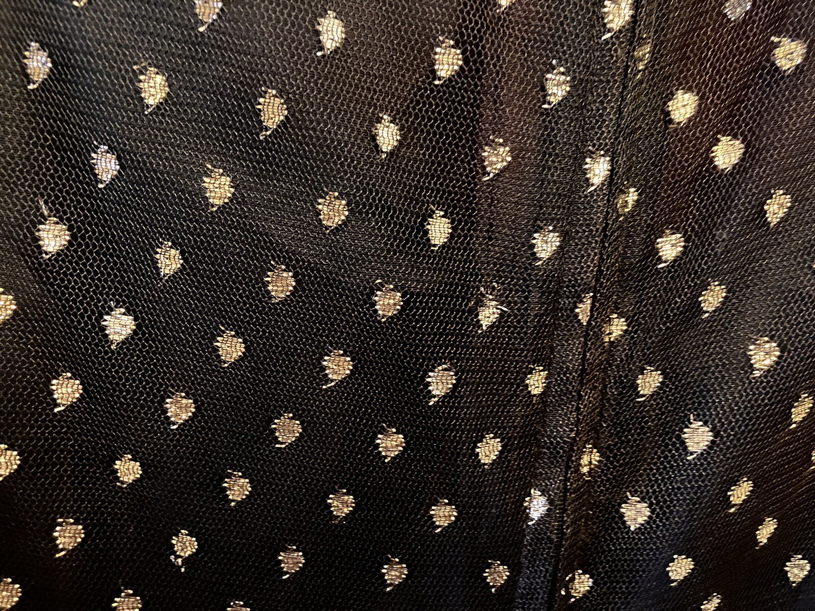 VTG Dress Nancy Bracoloni Shangri La Black Gauze W/ Gold Polka Dots See Measures