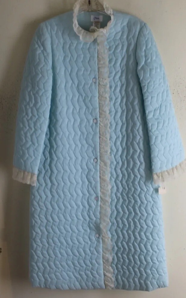 Chia VTG NOS $78 Blue Vintage 70s Quilted Dressing Gown Robe Sz P S