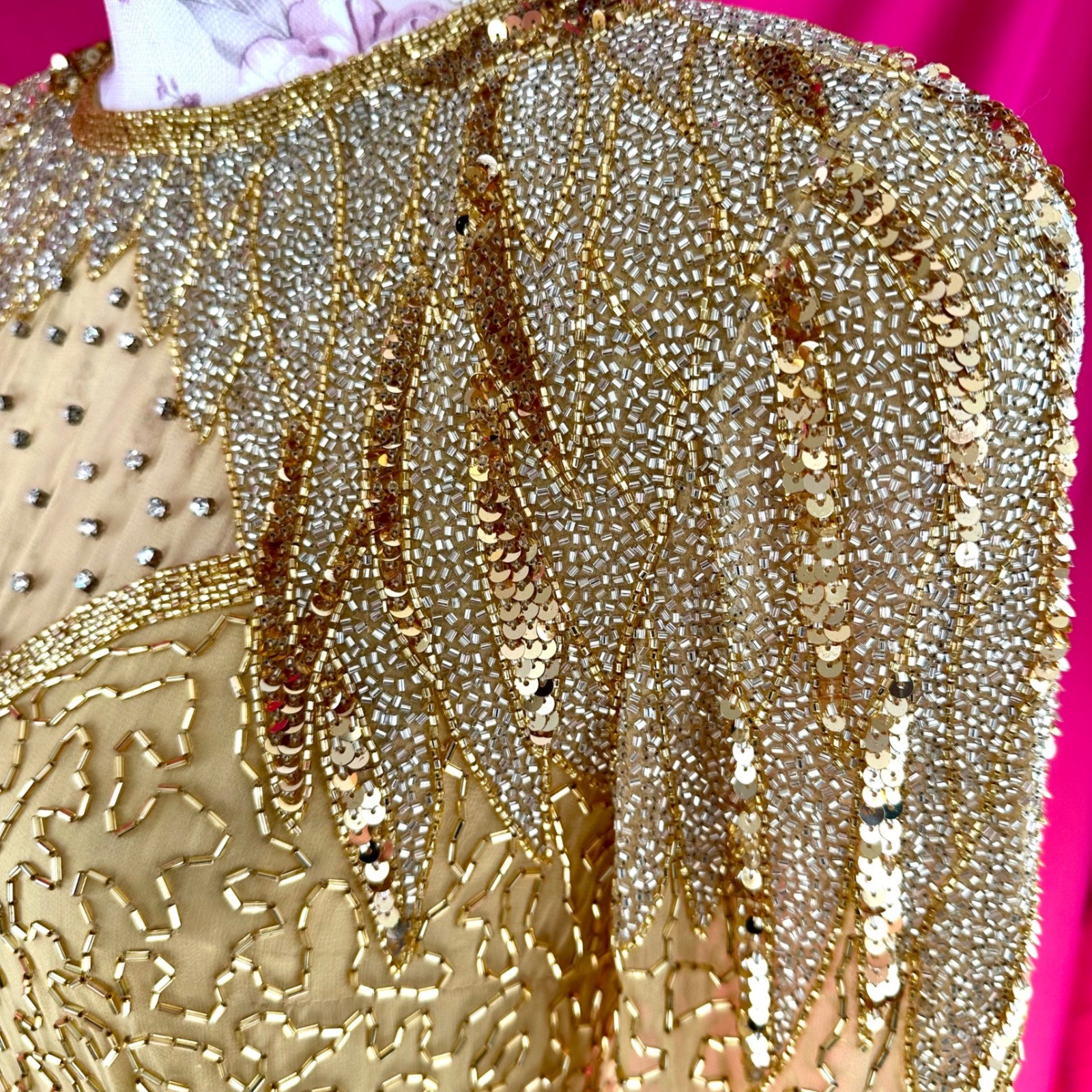 NWT Beaded Sequin Rhinestone Silk Gold Party Midi Dress Oleg Cassini Size 6 NYE
