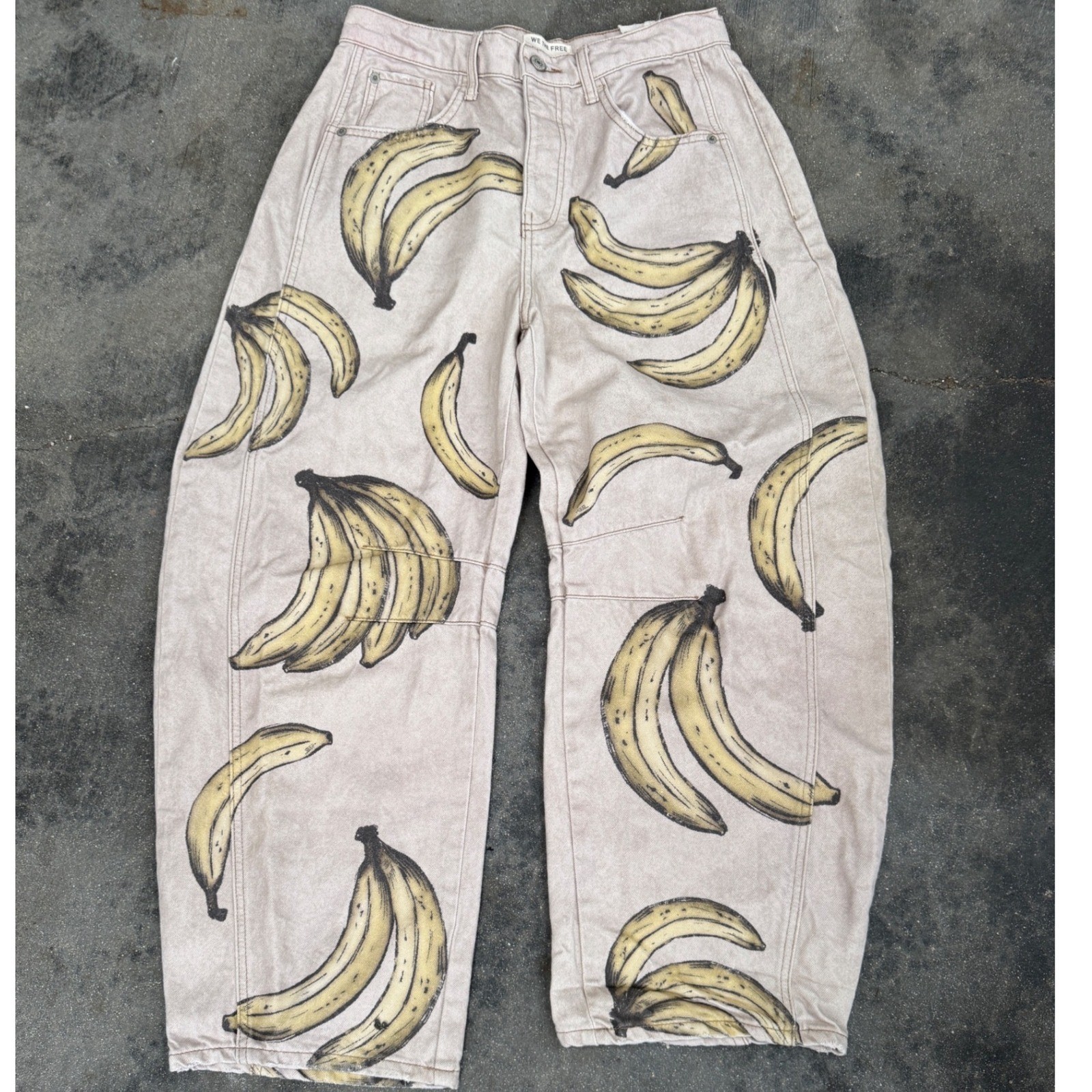 We The Free People Printed Go Bananas Good Luck Barrel Jeans NWT Size 30