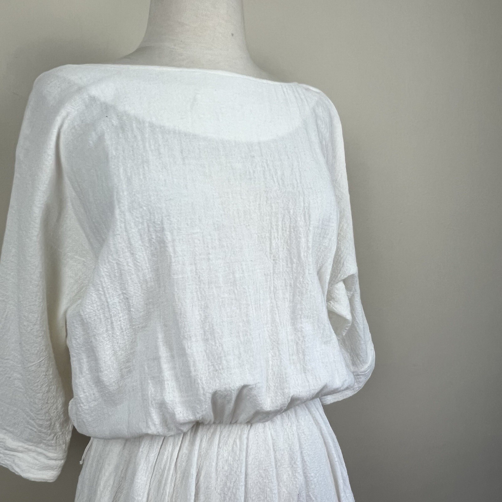 Vtg 70s Cotton Gauze Dress Fairy Bohemian Grecian Cotton dolman Sleeve goddess