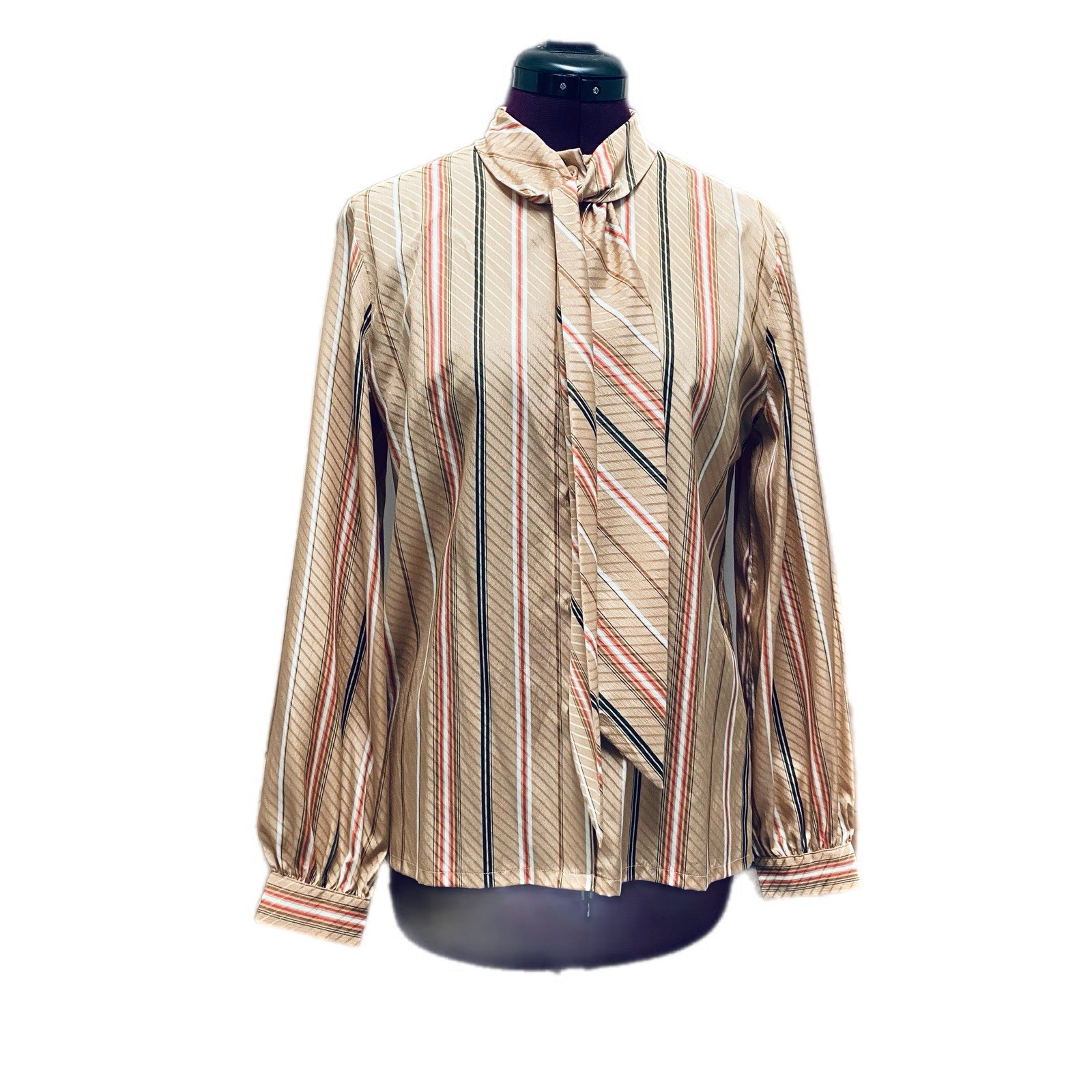 Vintage 1979s Dalton Brown Polyester Bow-Tie Button-Down Women’s Size 10 Blouse