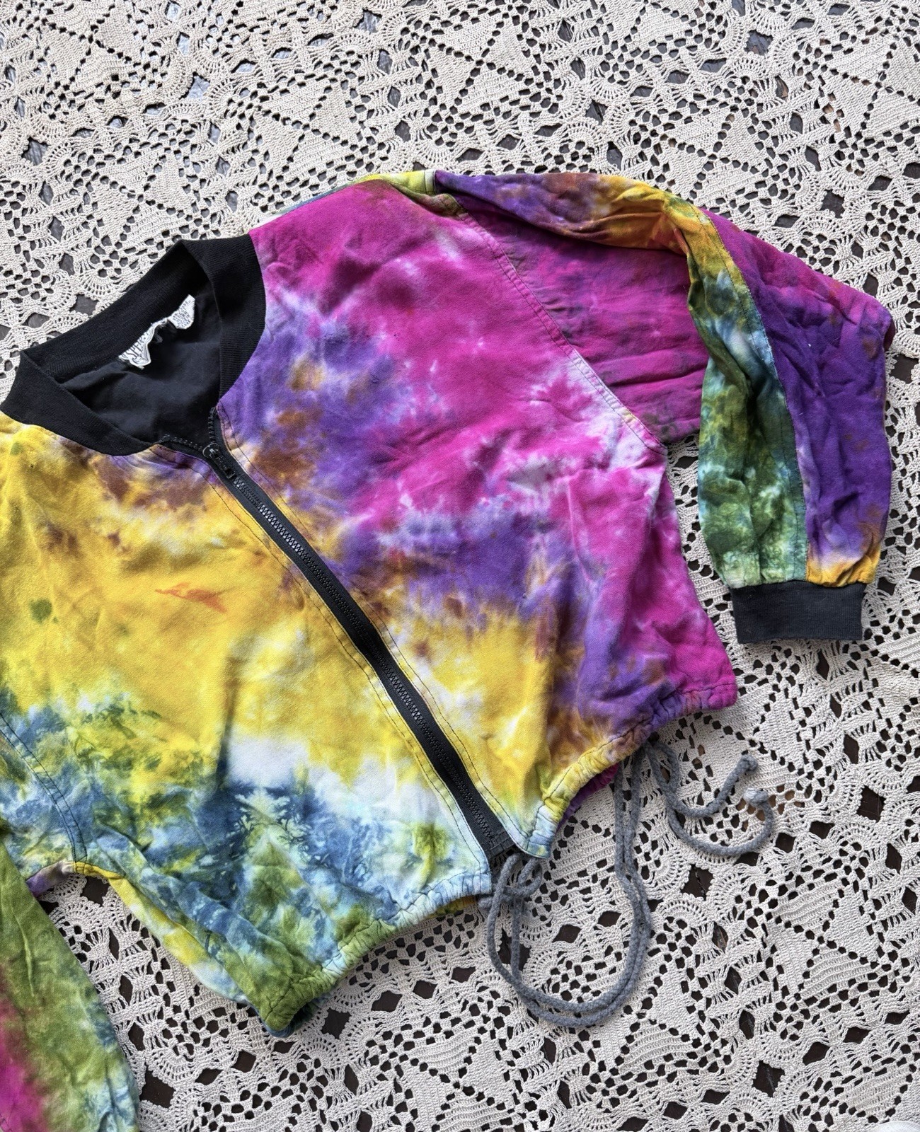 Vintage ‘80s ‘90s Tie Dye Bomber Jacket Soft Rayon India S/M/L
