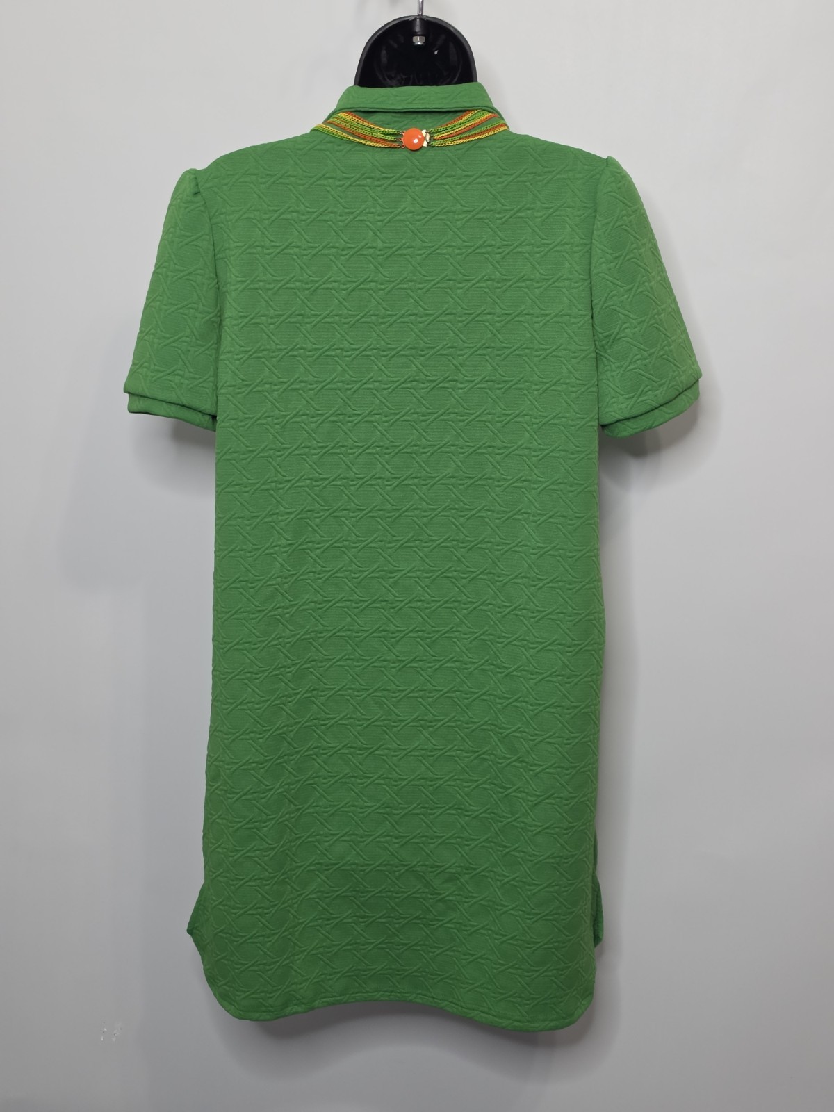 Vintage Handmade Green Textured Mod GoGo Mini Dress Short Sleeve Zip Neck L
