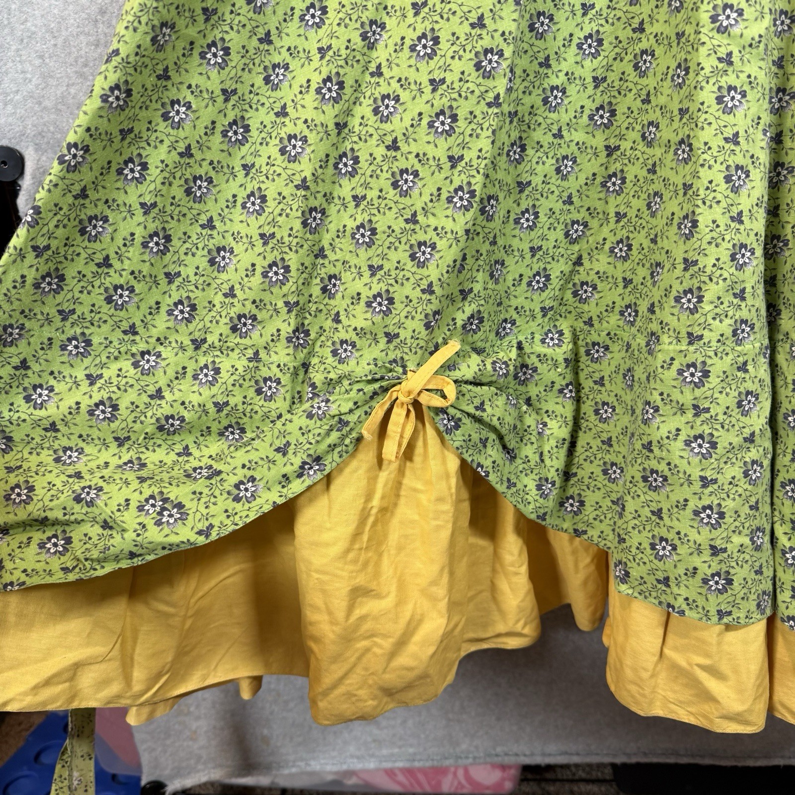 Vintage 70s Handmade Maxi Dress Womens Small Green Yellow Floral