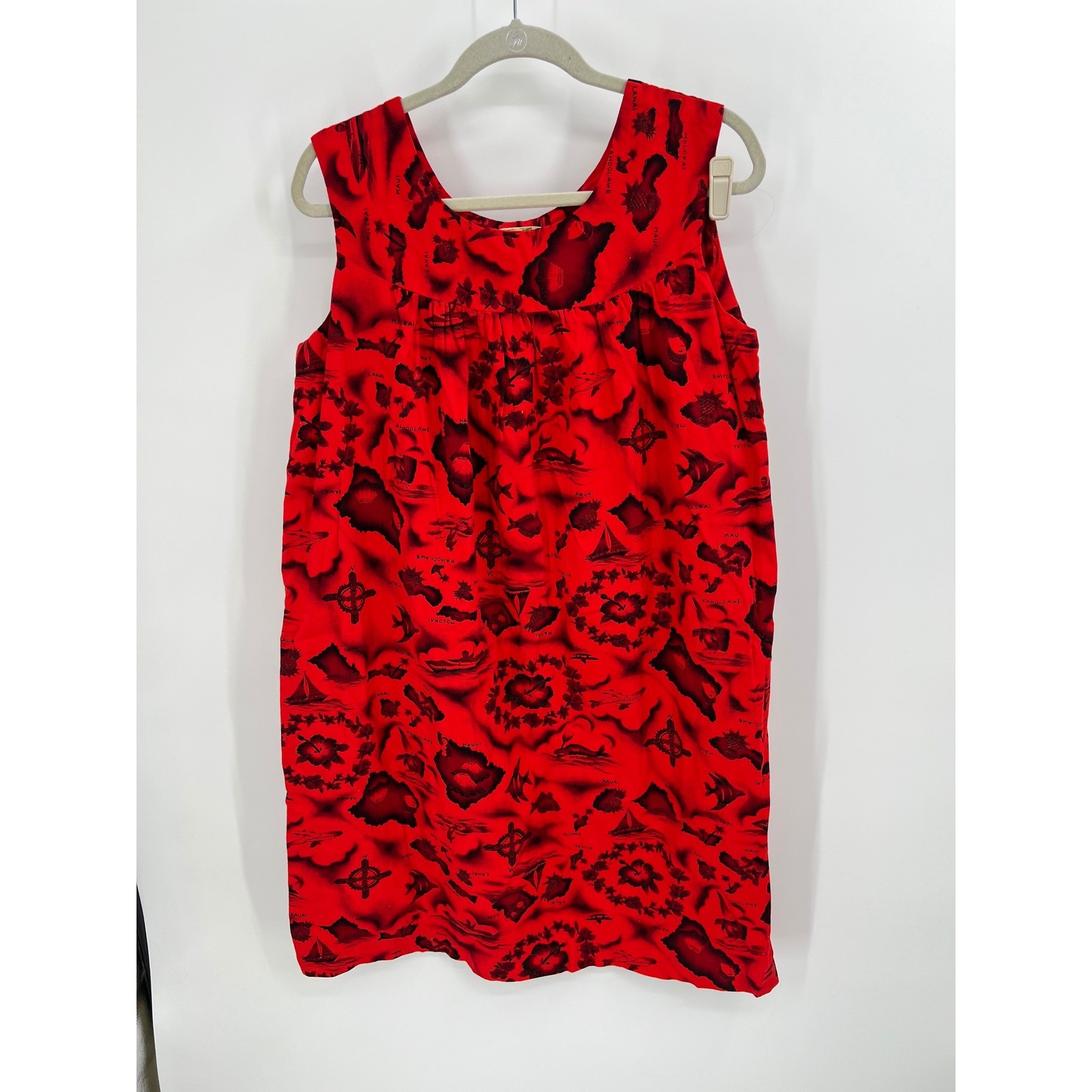 Ui-Maikai Vintage Made in Hawaii Muumuu Tank Dress Red Island Map Print XL