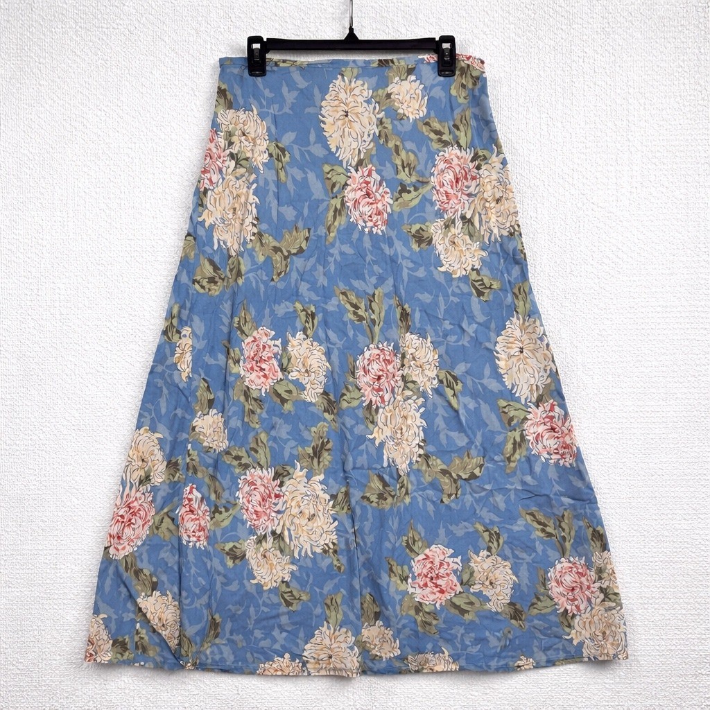 Via Sant Andrea Floral Maxi Skirt Blue A-Line Rayon Cottagecore Y2K Size 16T