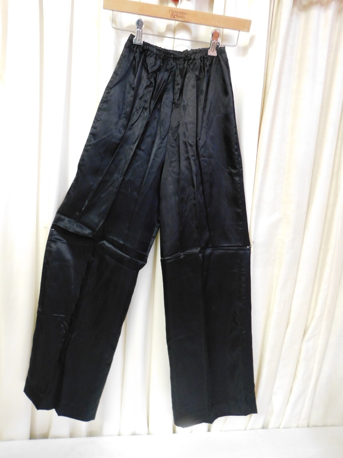 Vintage Black Satin Elastic Waist Pants 28″ Inseam Small )*