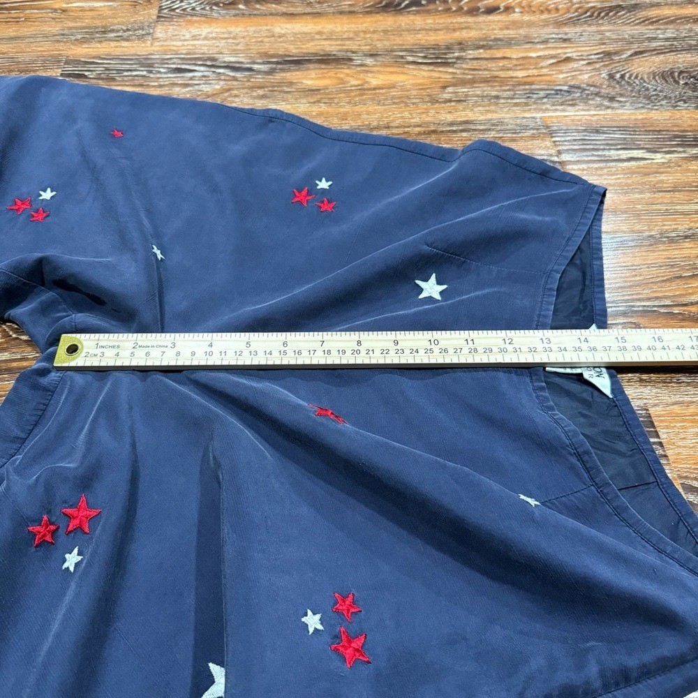 Vintage Allison Taylor Navy 100% Silk Pants Red White Star Embroidery Size 12 L