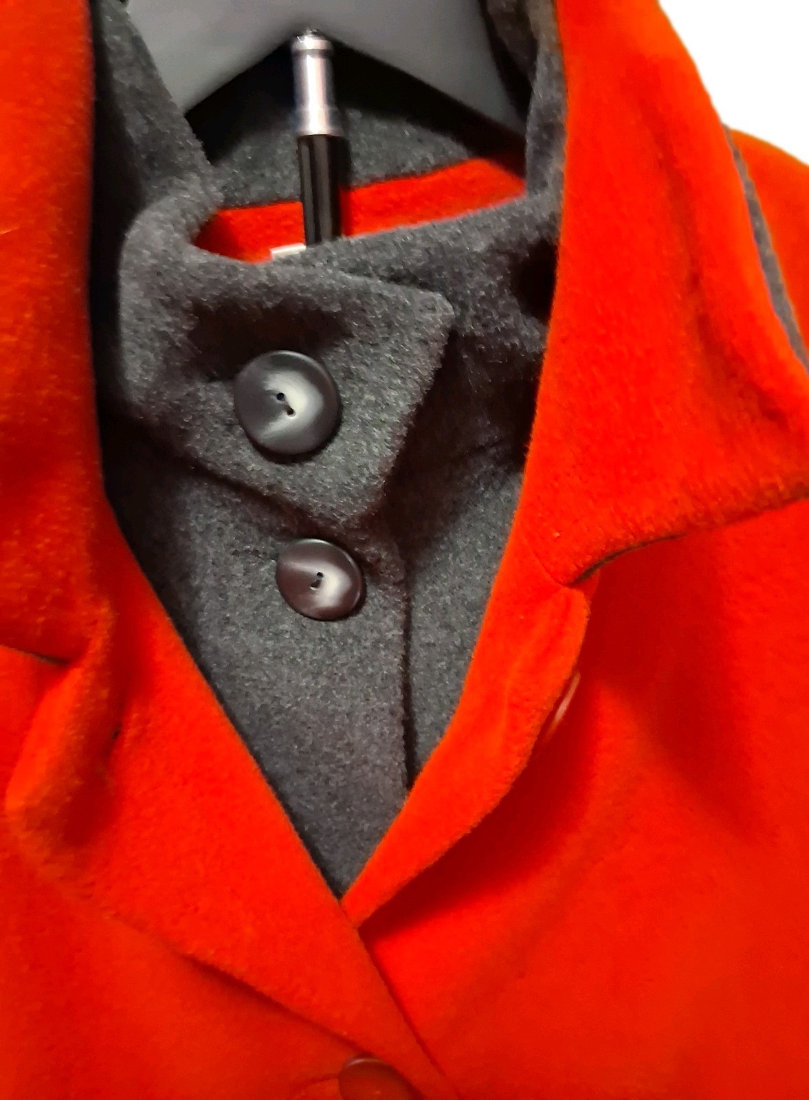 Rare Linda Richards 80s 100%Wool Coat Red Gray Double Lapel Oversized Maximalist