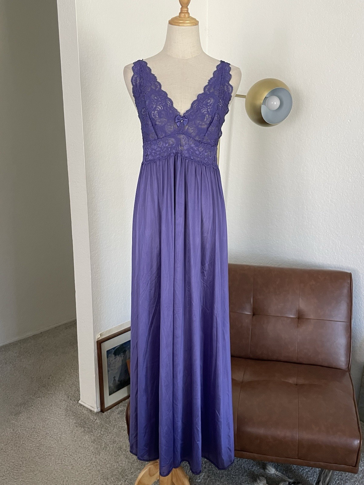 Vintage Shadowline Glam Fairy Babydoll Lace Satin Slip Dress Medium Purple