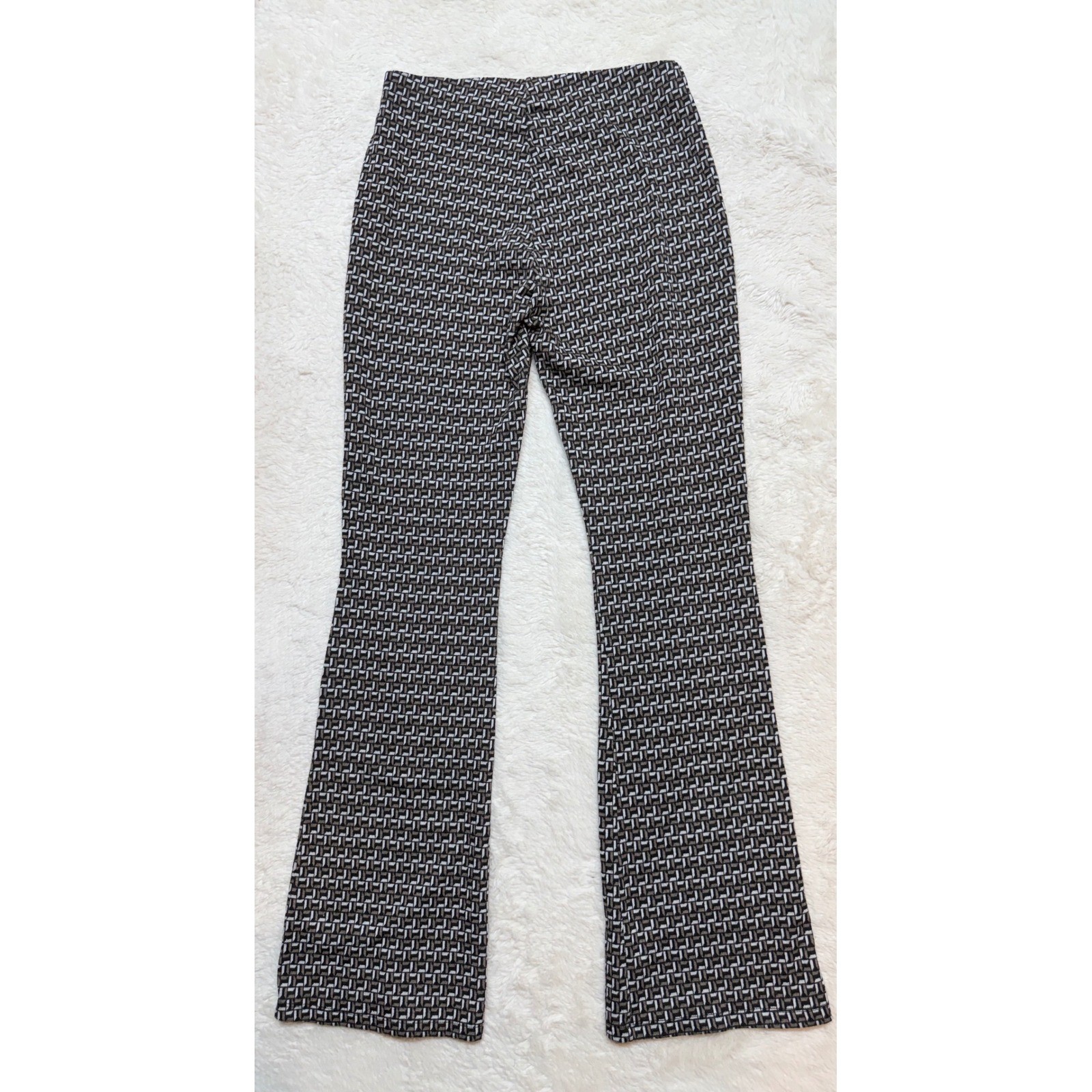 Zara Geometric Flare Pants Womens Size L Retro Knit High Rise Excellent