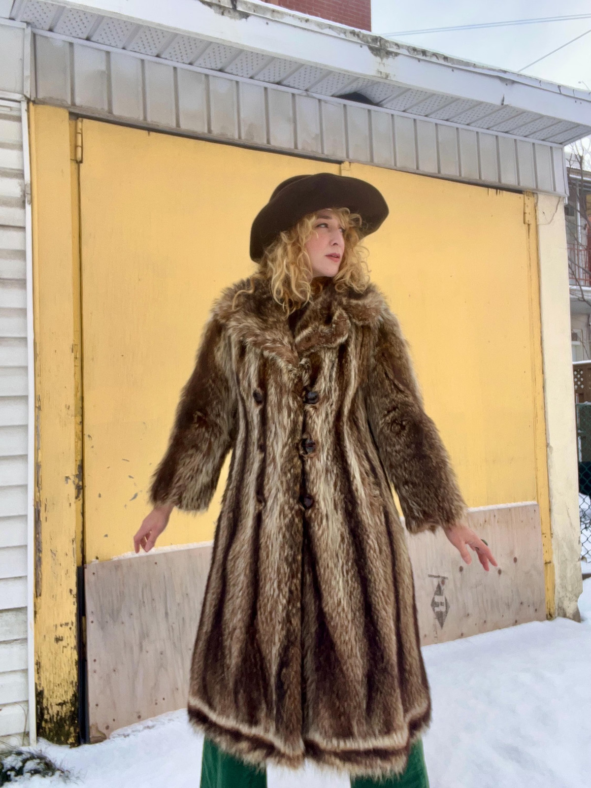 FULL LENGTH RACCOON Vintage 1970s Double Breasted Striped Racoon Fur Coat