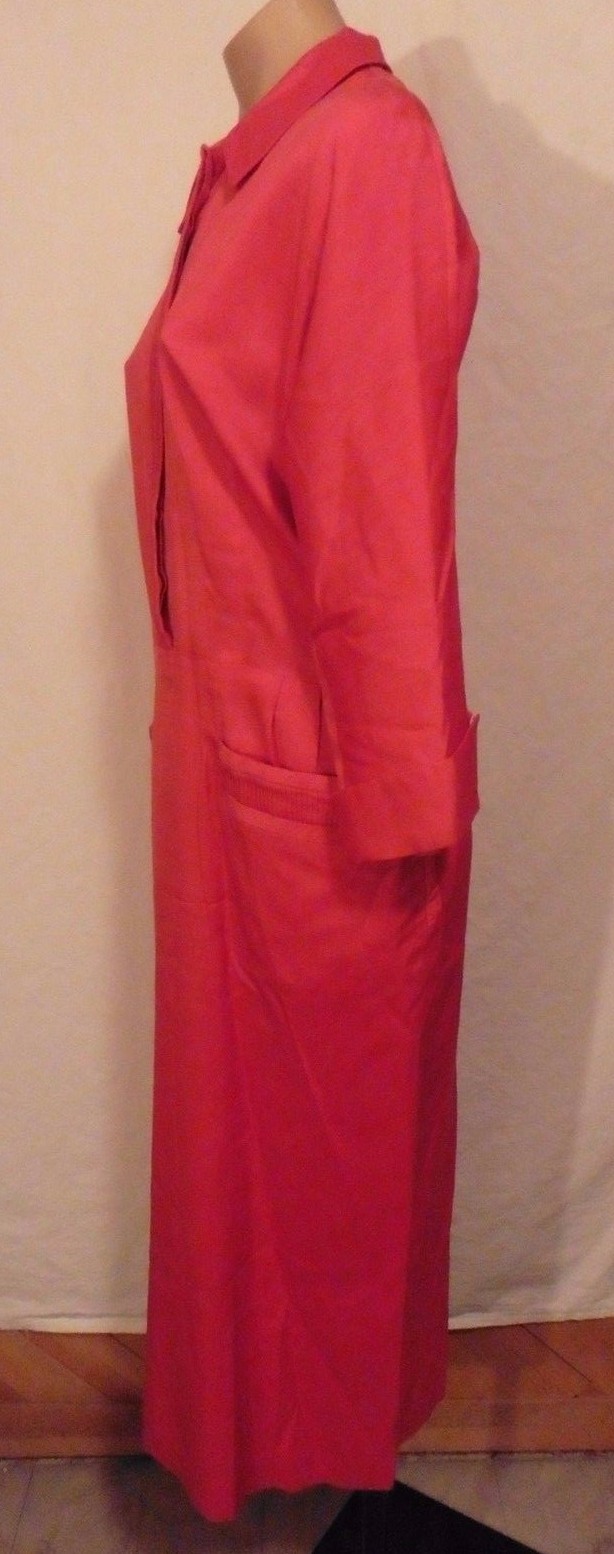 40s Red Linen Shirt Dress w/ Pleat Accents by Charles Hymen sz L 42x34x46