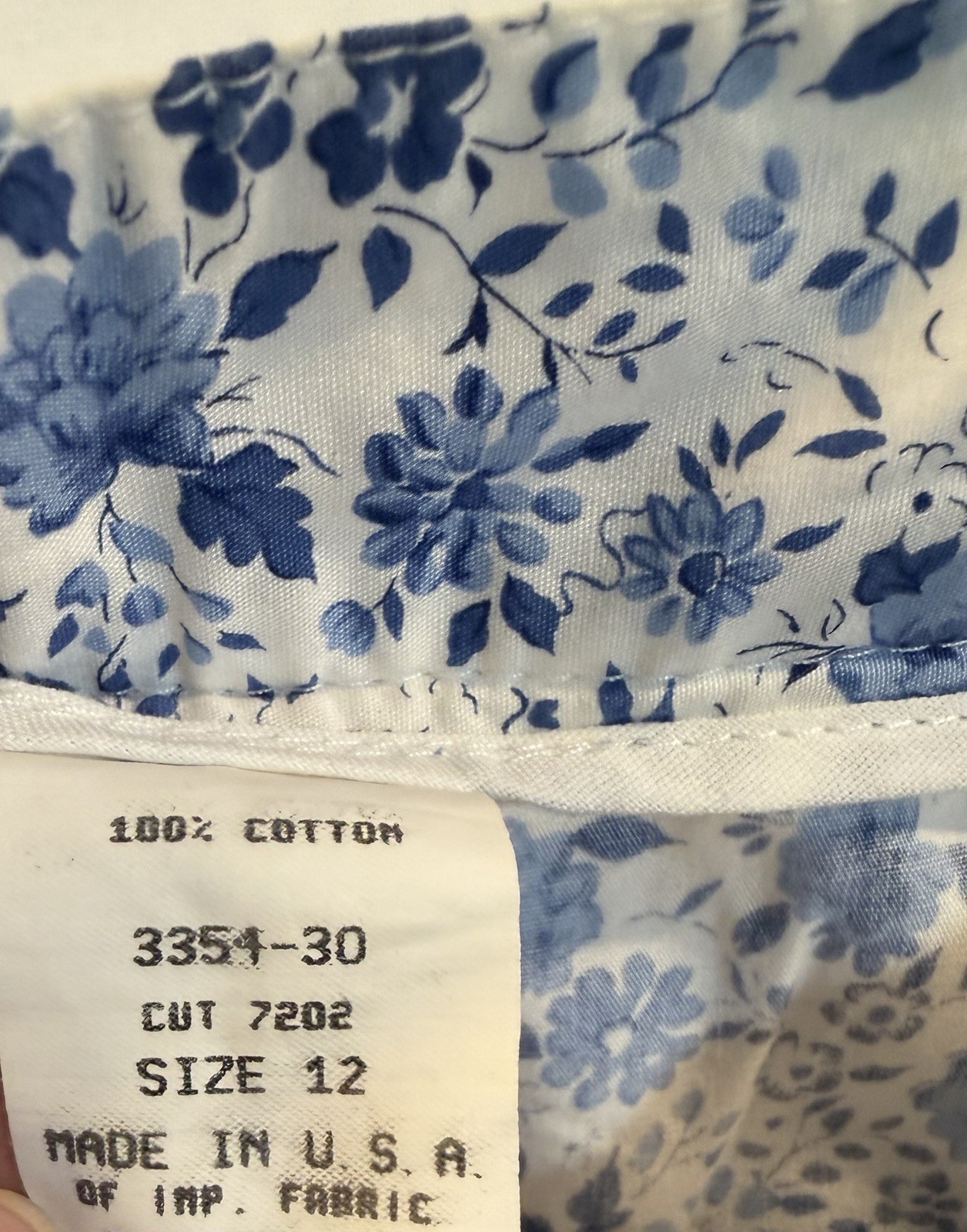 Vintage Neilsons Blue White Floral Pleated Cotton Pants Trousers Size 12 USA