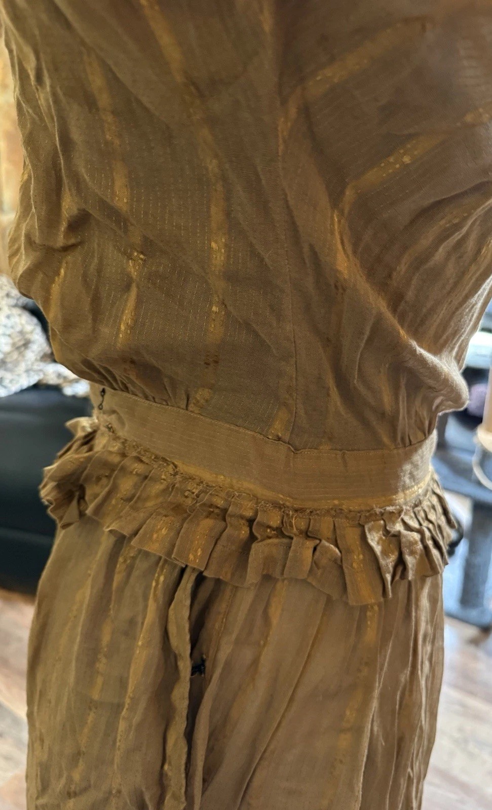 Antique Hand-Sewn Women’s Dress Gown Hook & Eye Closures Rustic Textile