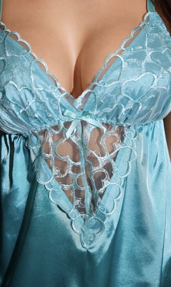 Glossy Embroidery 2nd Skin Satin Babydoll Cami Nightdress Dress Nightgown XL NEW