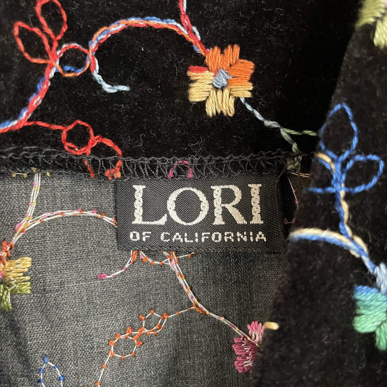 Vintage Lori Of California Velvet Embroidered Floral Rainbow Blazer Jacket