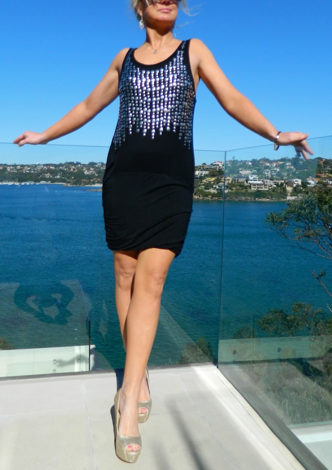 VINTAGE Ada. G. Resort Glamour Silver Glitz Sexy Bare Back Dress