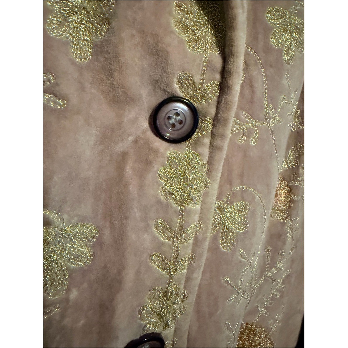 Embroidered Velvet Duster Jacket 2X Dusty Mauve Silver Floral Boho Cottagecore