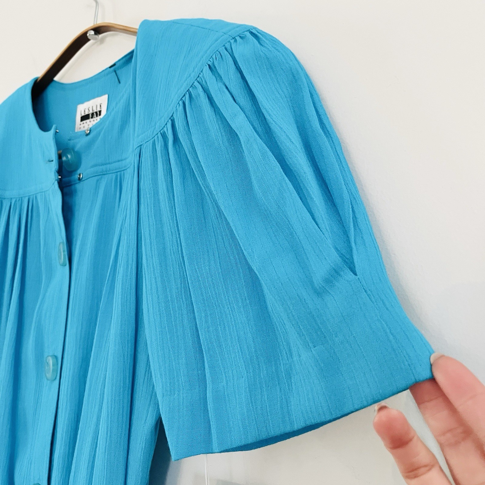 VTG Leslie Fay Dress Bold Strokes Turquoise Sz 8P Secretary 80s