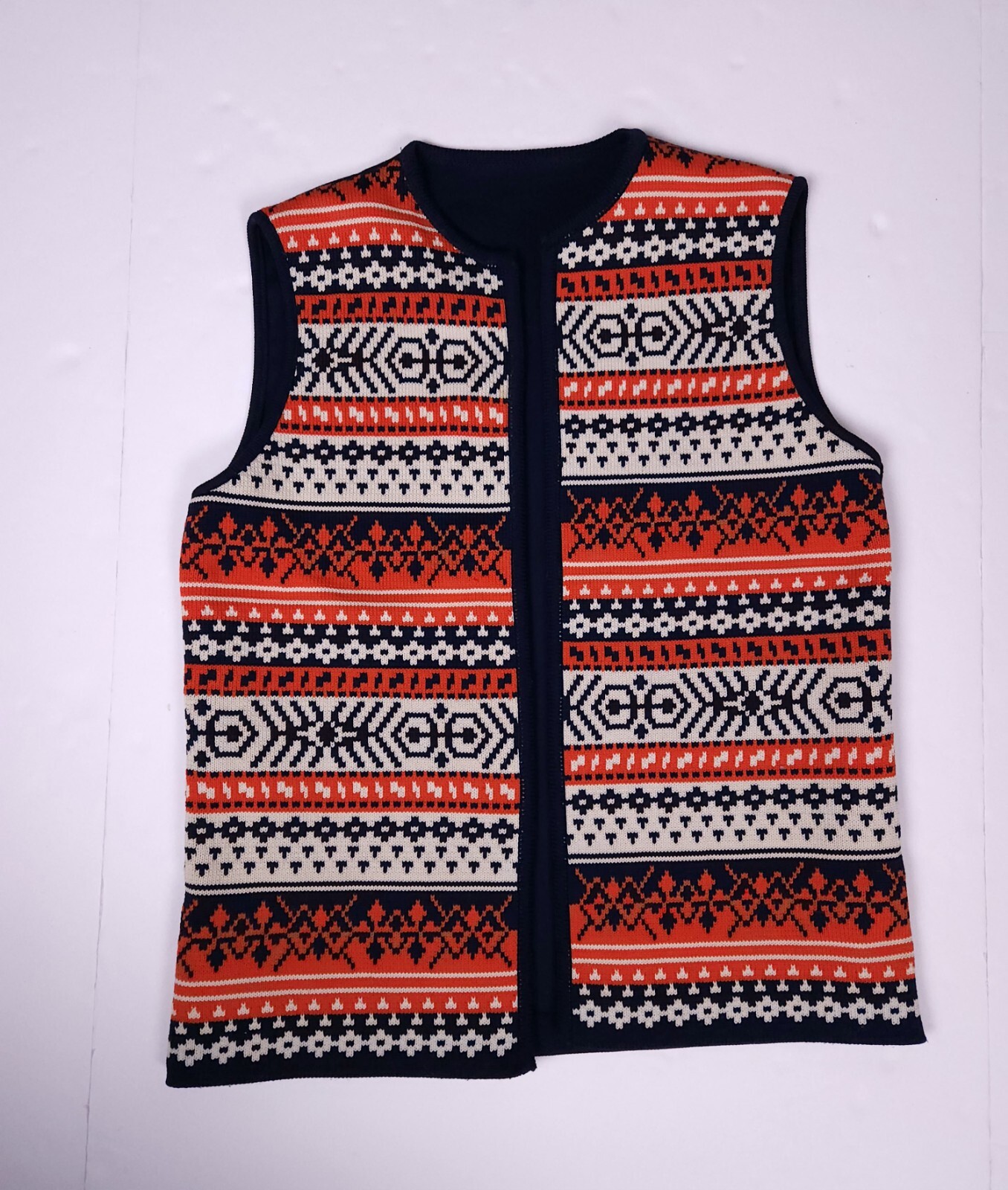 Vintage Navy Red Cream Open Front Northwestern Knit Vest Women’s M/L