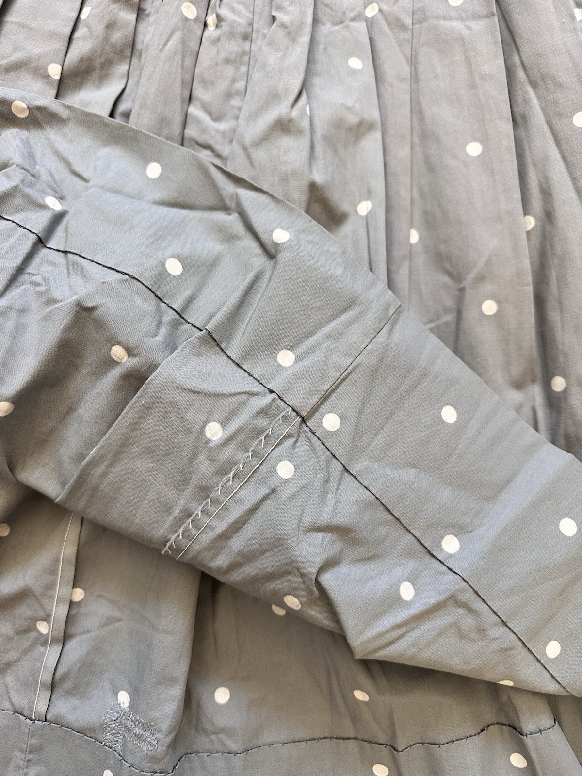 1950s Vintage Handmade French Cotton Farm Chore Dress Polkadot Grey Faded Small