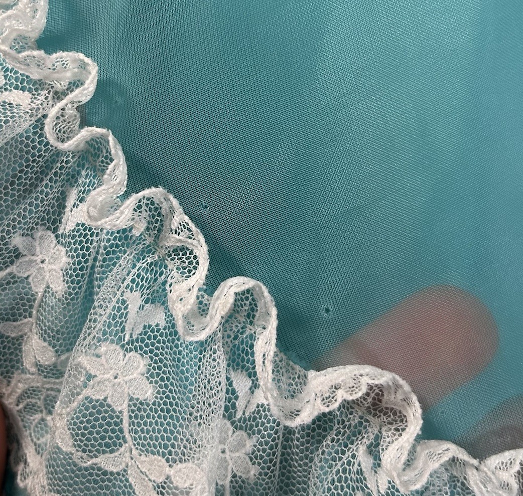 VTG 70s/80s Mike Benet Southern Belle Prairie Aqua Lace Organza Maxi Dress Sz S