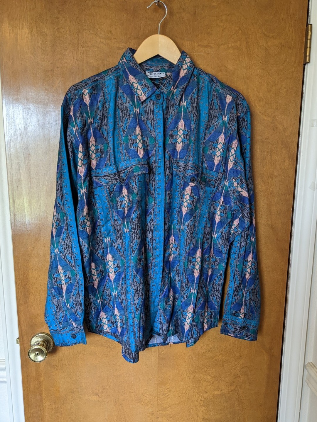 NWOT Vtg Zashi Geometric Southwestern Aztec Print Button Up Blouse Women’s Large