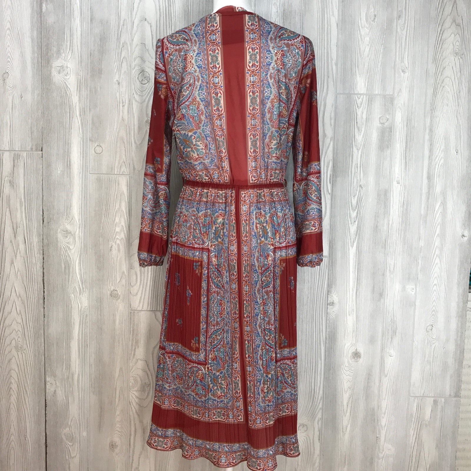 VTG Womens Dress 70’s handkerchief pleated semi sheer tie hippy floral