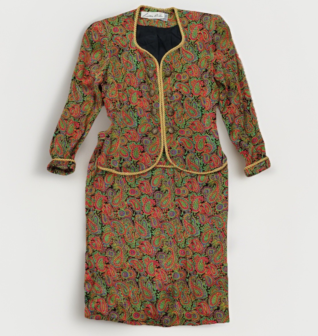 Adrianna Papell Lillie Rubin 2 Pc Silk Paisley Suit Evening Cocktail 4 Vintage