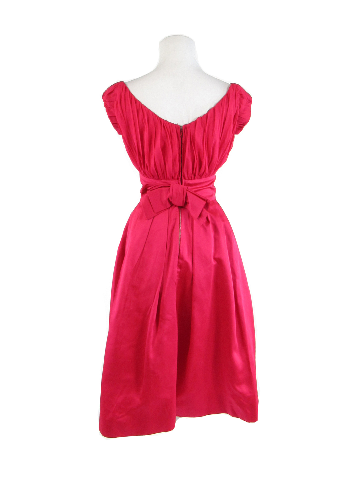 Rose red cap sleeve sheer overlay empire waist vintage dress XS