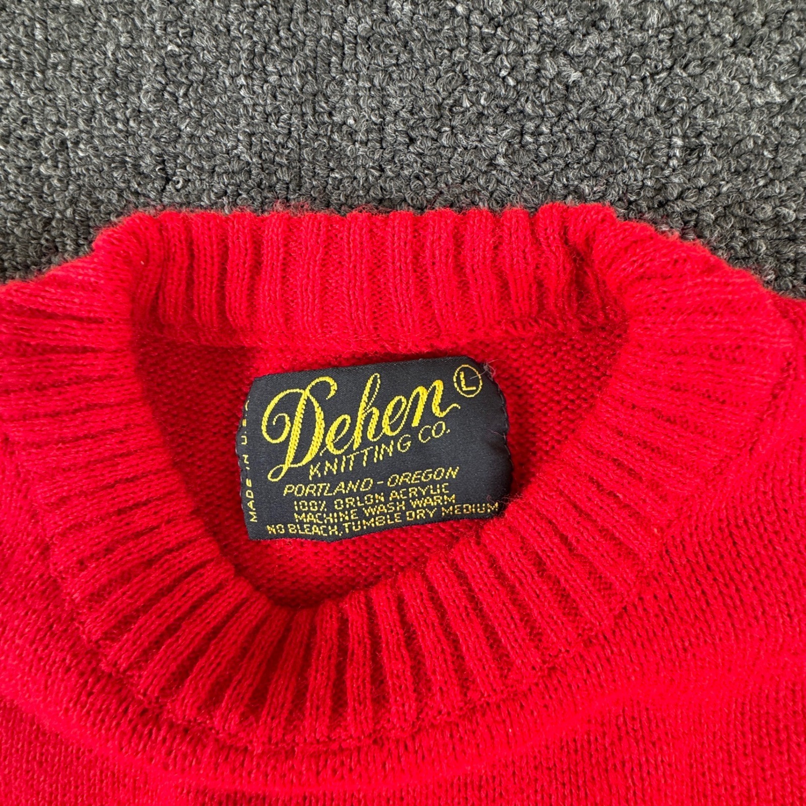 Vintage Dehen Knitting Co Cheerleader Sweater Red Black White Orlon Acrylic L