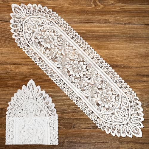 2 Pack Cotton Crochet Lace Rectangular Table Runne – European-Style Hollowed