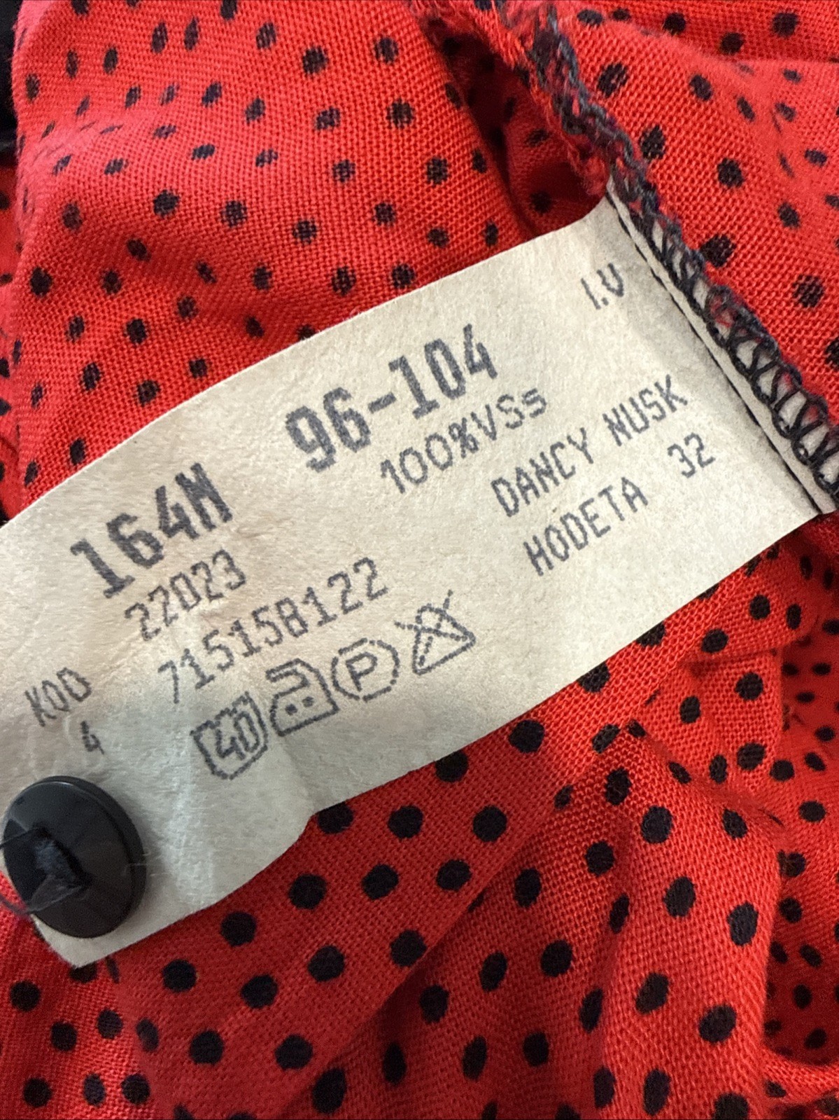 Vintage Hodeta Asymetric Button Down Short Sleeve Top Red Polka Dots Size 48