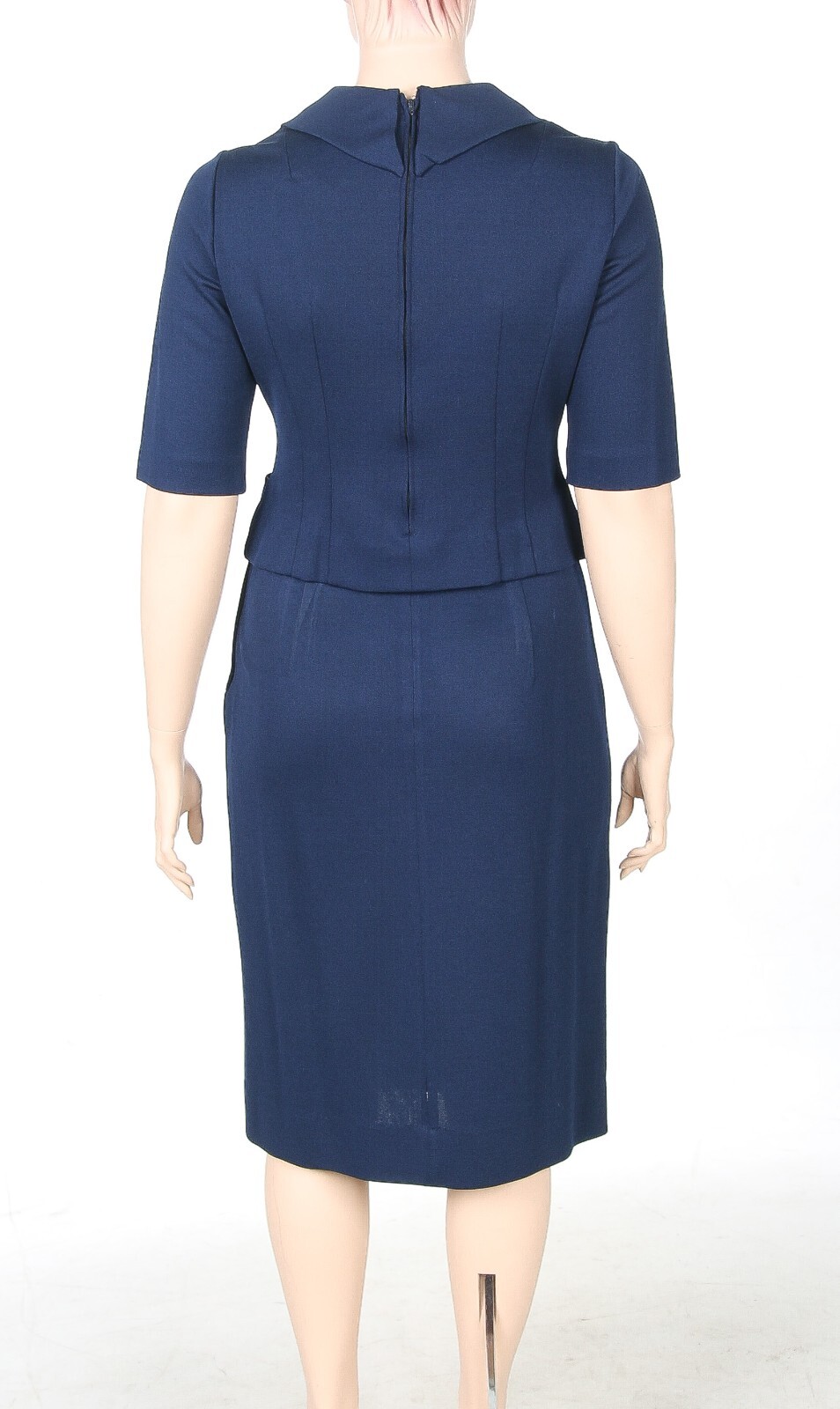 Leslie Pomer Vintage 1950s 60s Blue Collared 2 Piece Skirt & Top Set sz 16