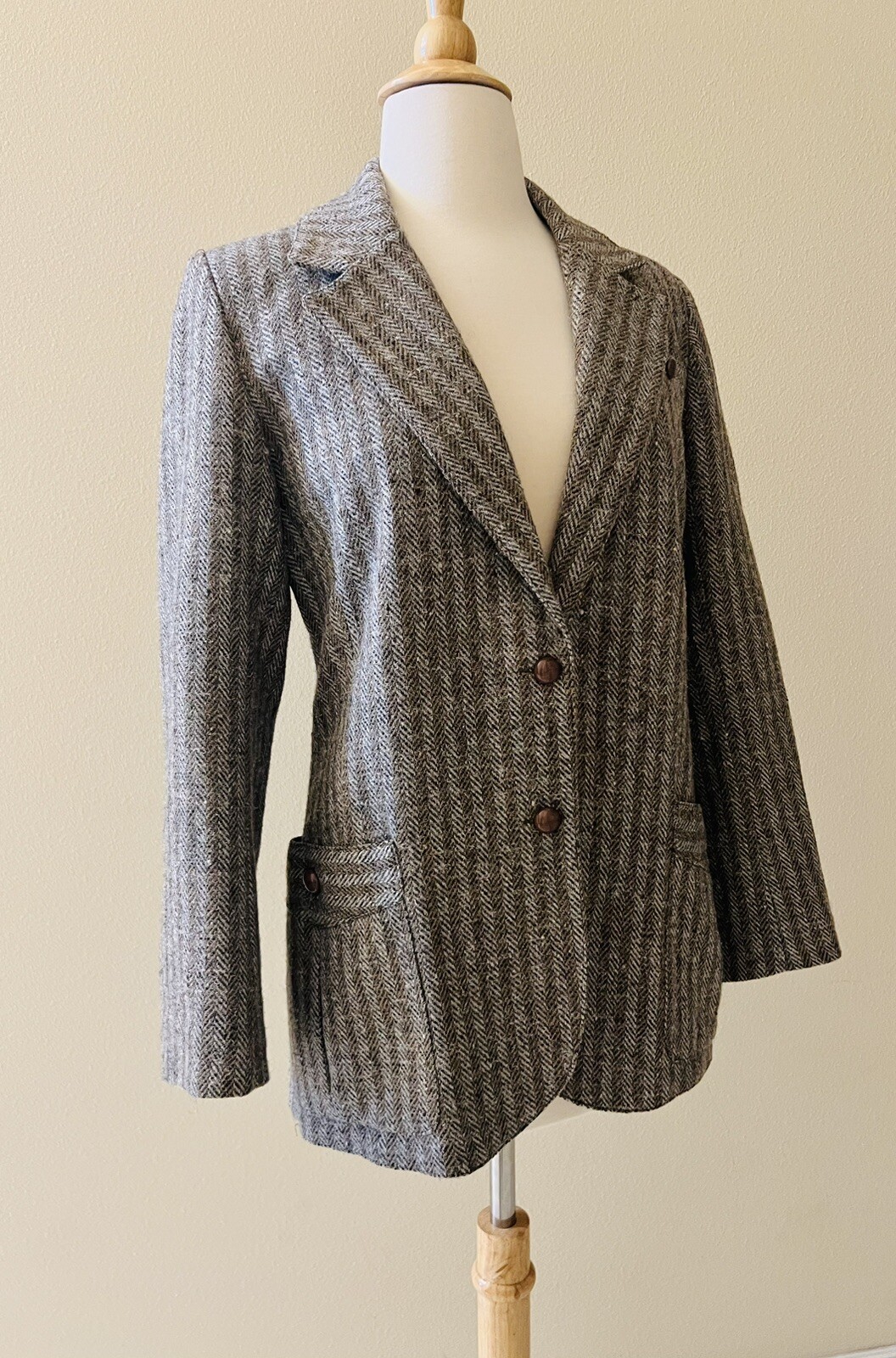 LV Sportswear Vintage Harris Tweed Brown Wool Blazer Jacket 2 Button Women S/M