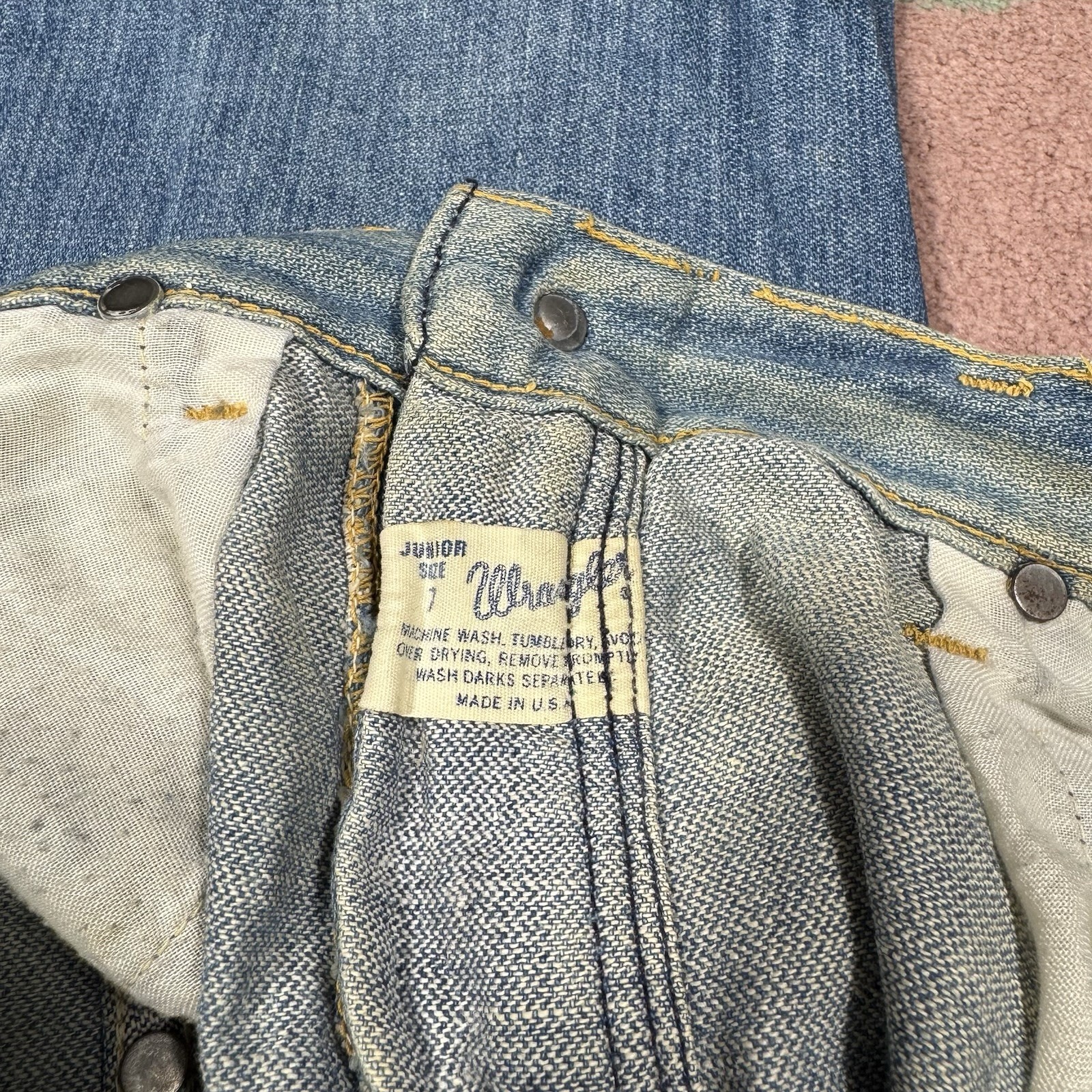 True Vintage 60s 70s Wrangler Bell Bottoms Ladybug Patched Denim Jeans 27×30
