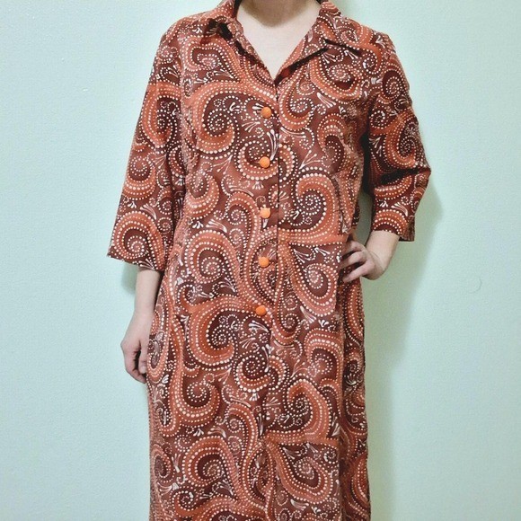 Vintage 60s 70s Kay Whitney Psychedelic Swirl Day Dress Housecoat – L / XL