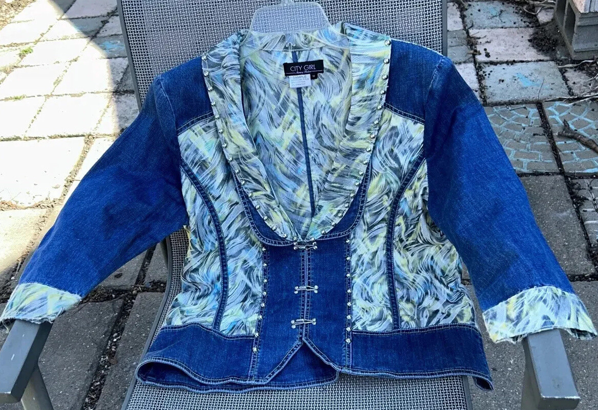 Rare SAMPLE Nancy Bolen For City Girl Women’s Vintage Denim Jacket Size M : 42”