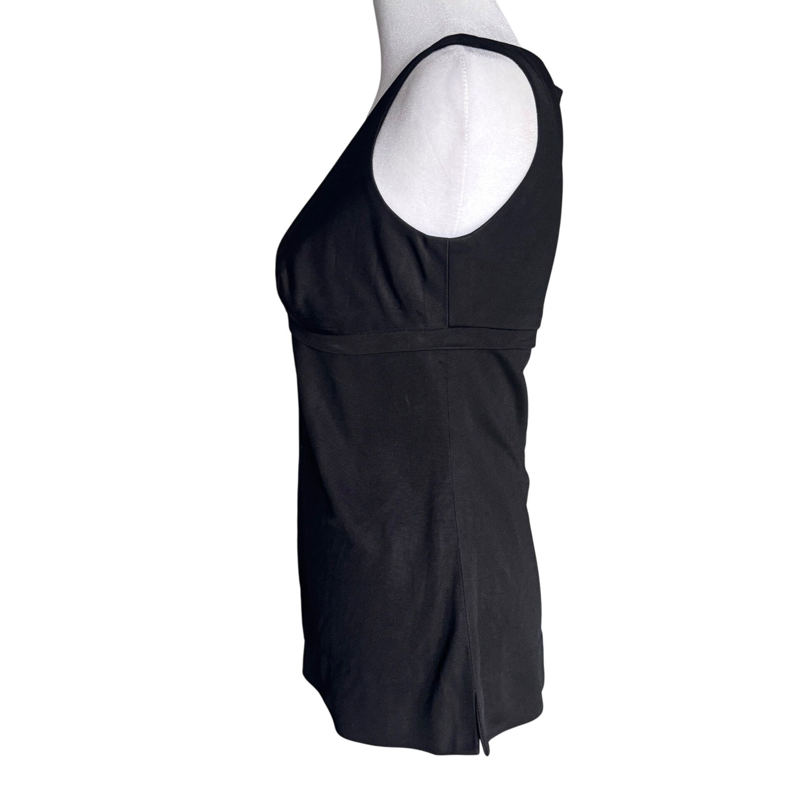 Vintage Manning Silver Black Plunging V-Neck Empire Waist Shell Top Office Siren