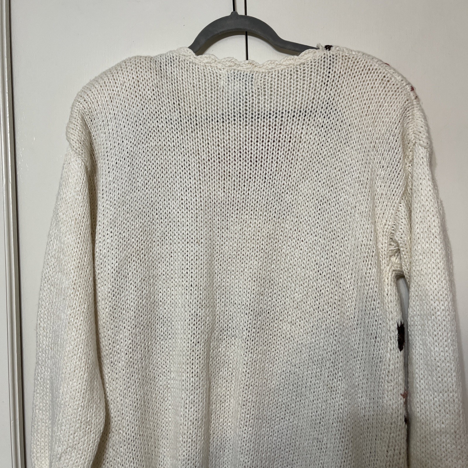 Vintage Women’s L Sweater Jamie Scott Soft Ivory Floral Drop Shoulder Cotton 80s