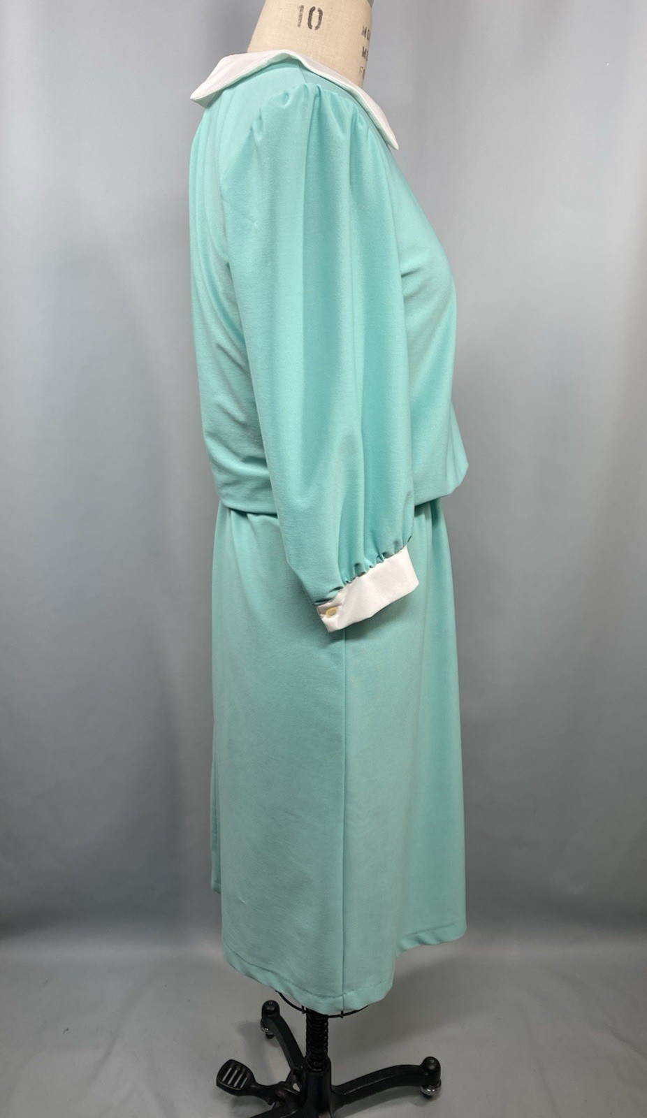 Vintage Dress JUNIORS SIZE MEDIUM teal turquoise 70s 80s Peter Pan collar