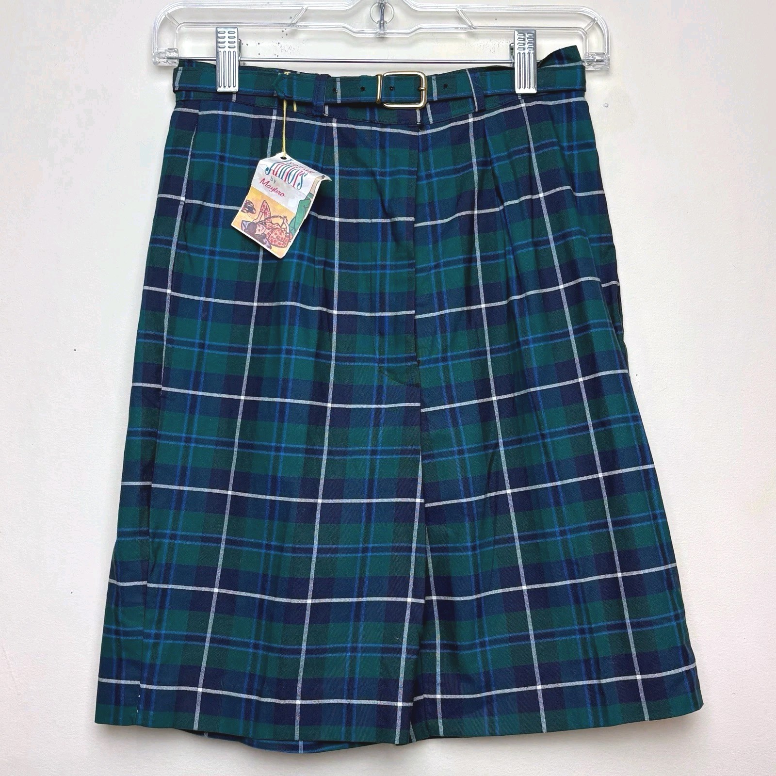 VTG Plaid School Girl Belted Shorts 60’s Young Juniors By MAYBRO Jr Sz 11 Blue