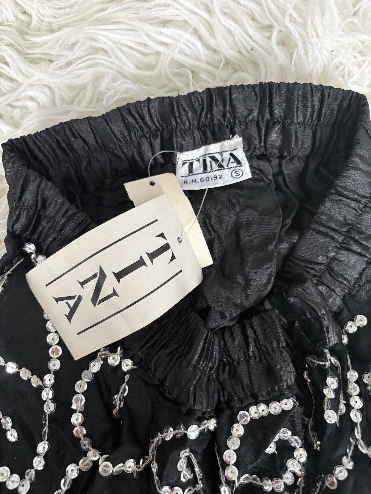 NWT VTG Tina Black Sequin Beaded Bubble Skirt Floral Applique Small 80s 90s