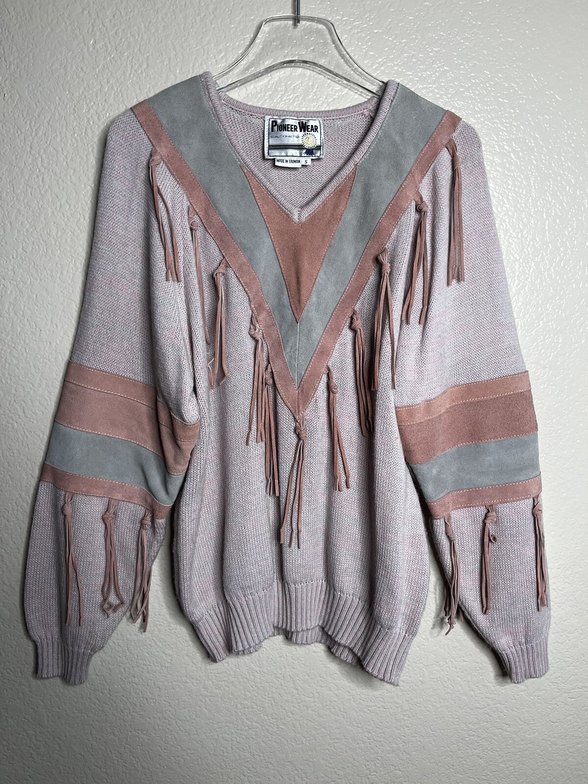 Vintage Women’s Pioneer Wear Pastel Suede Fringe Sweater Western Size Small