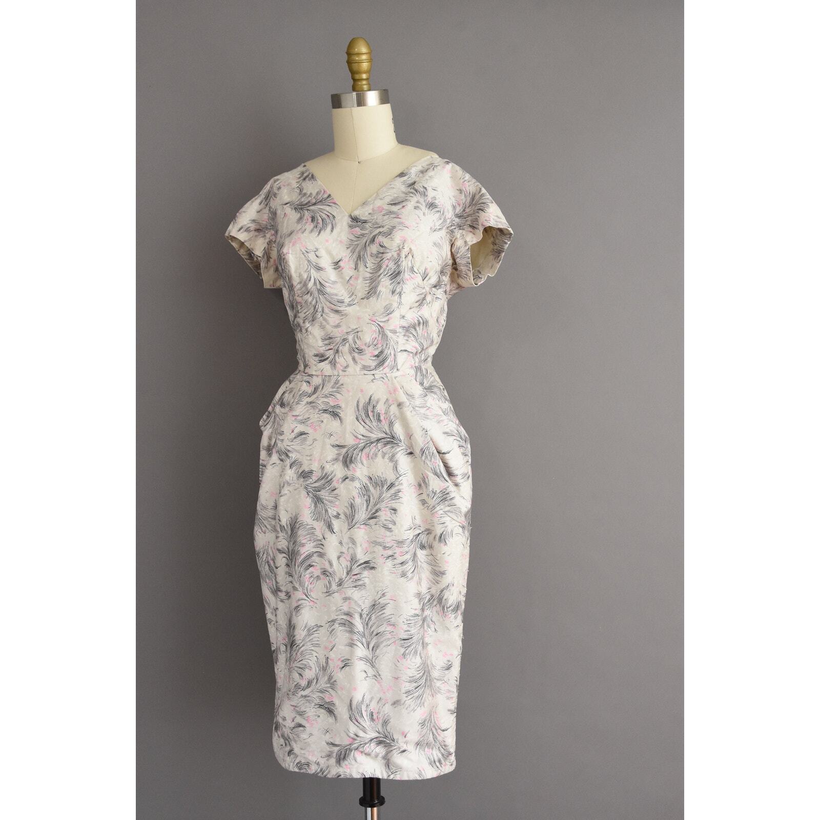vintage 1950s 50s dress Polished Cotton Cocktail Party Wiggle Dress XS Small