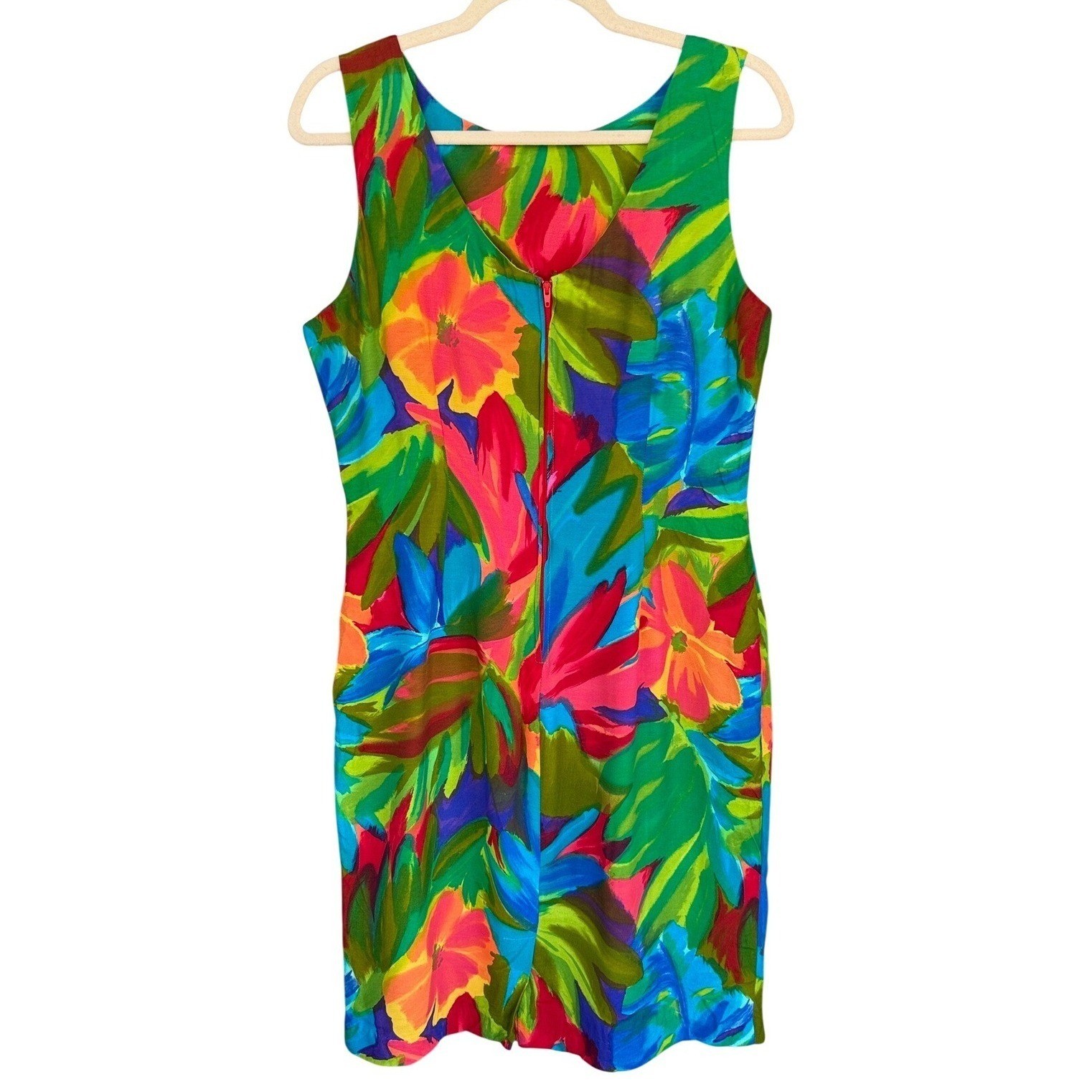 A2 Ellen Ashley Dress Tropical Floral Shift 1990s Vintage Resort SleevelesS 10